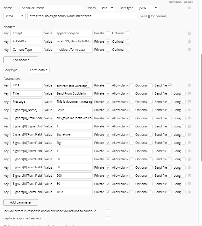 Send document using bubble.io app