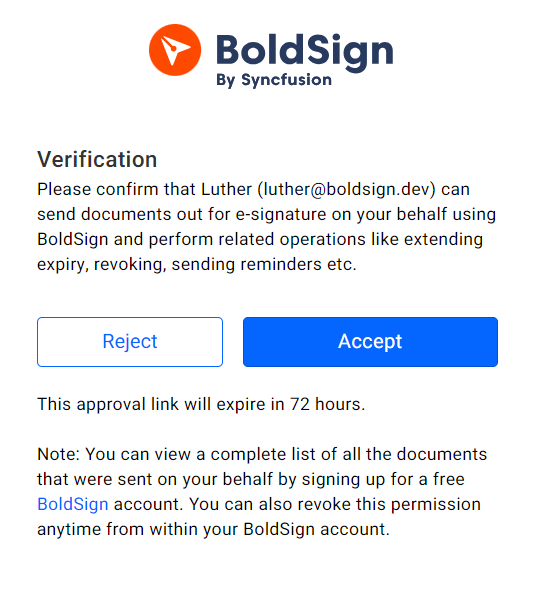 Approving a sender identity request in BoldSign