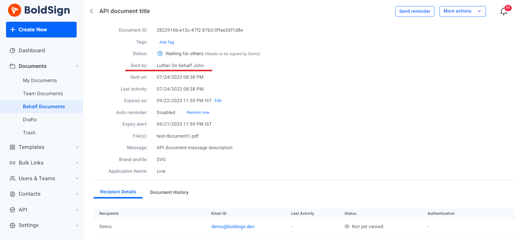 Behalf documents overview page