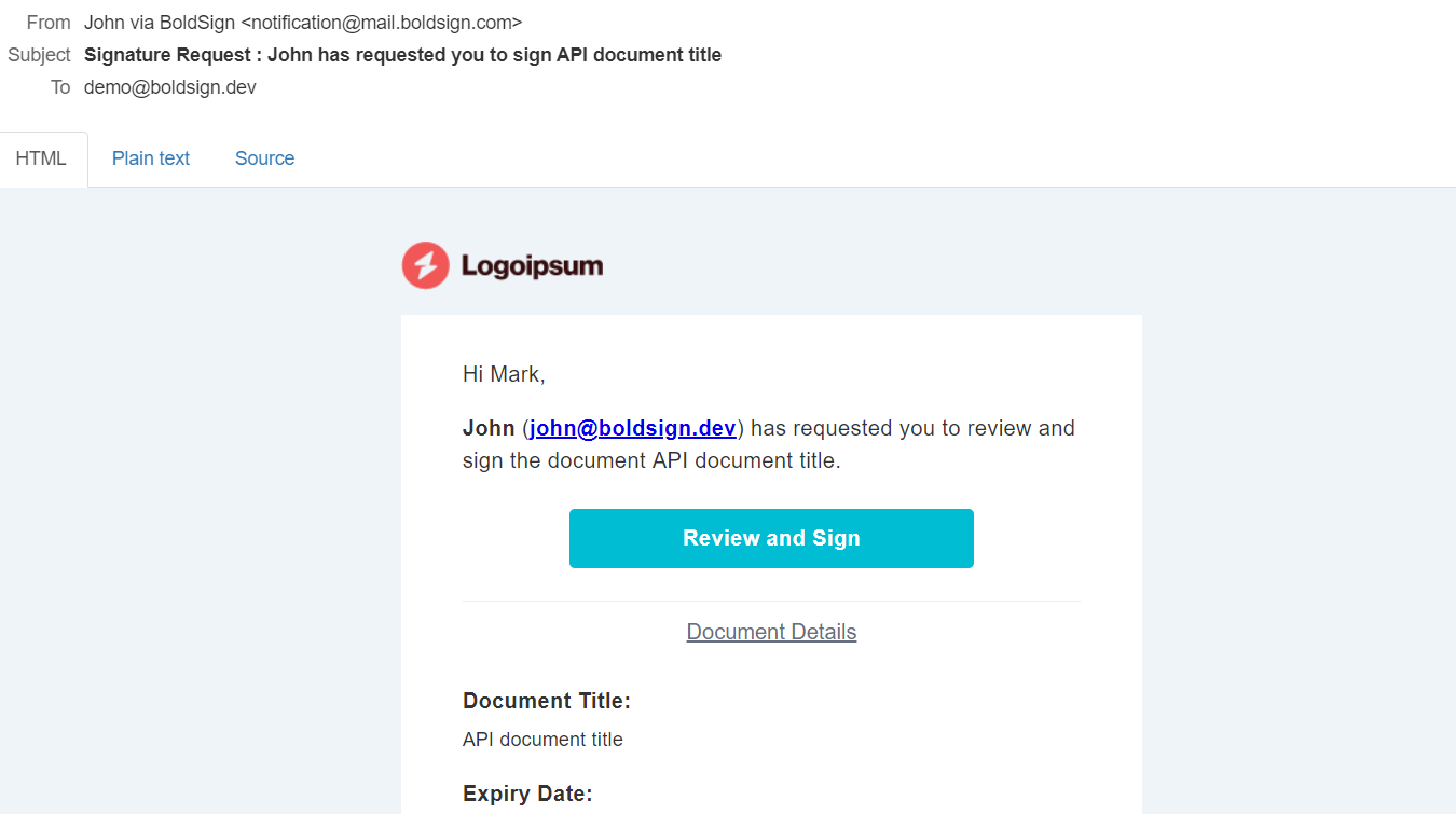 Signature request email