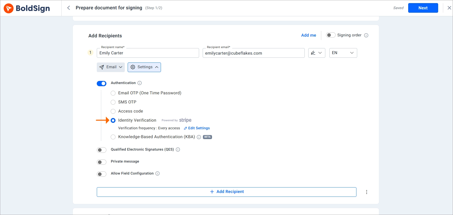 Enable ID verification for a signer
