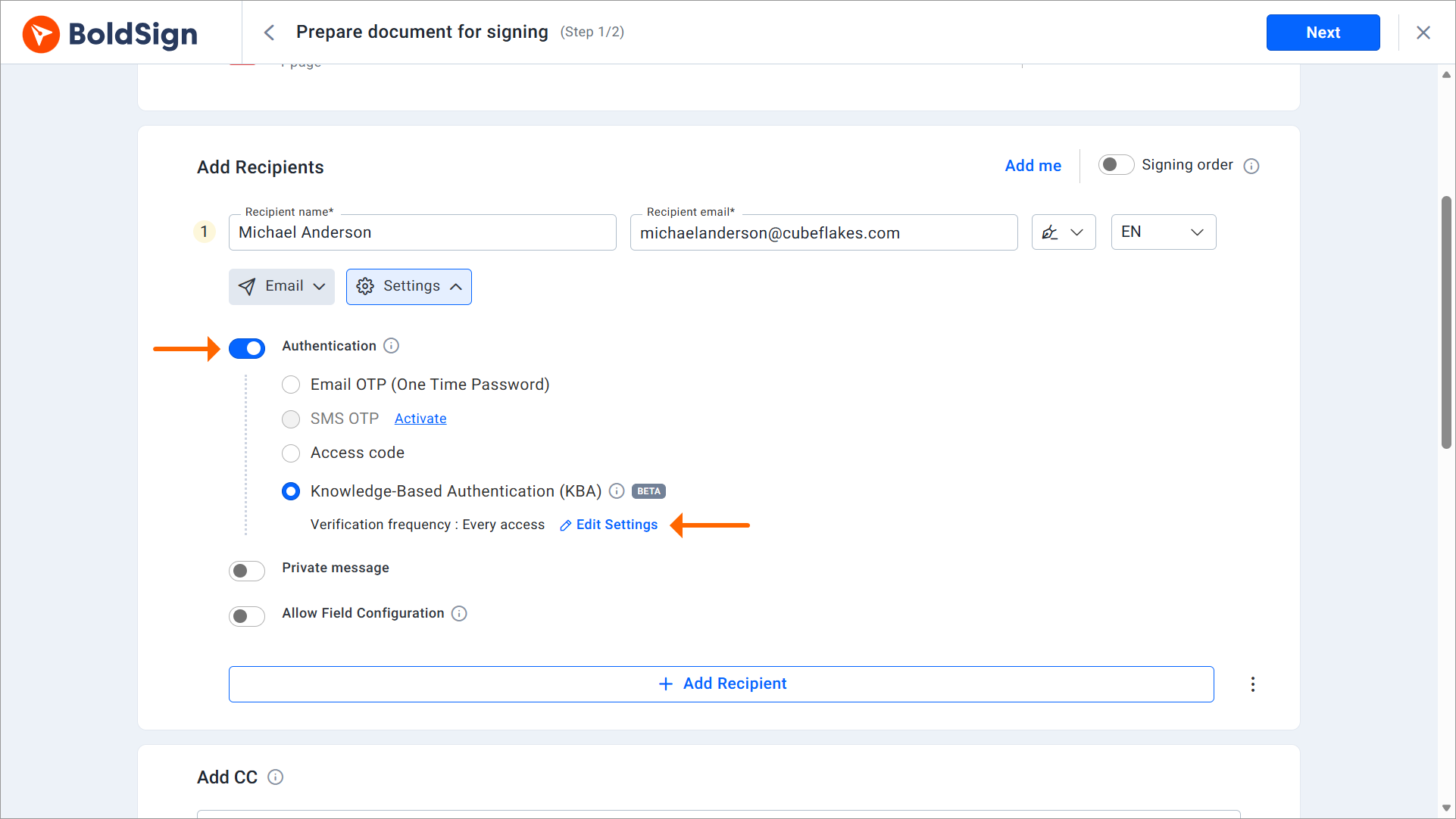 KBA authentication