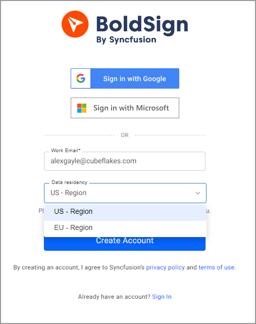 Data residency selection