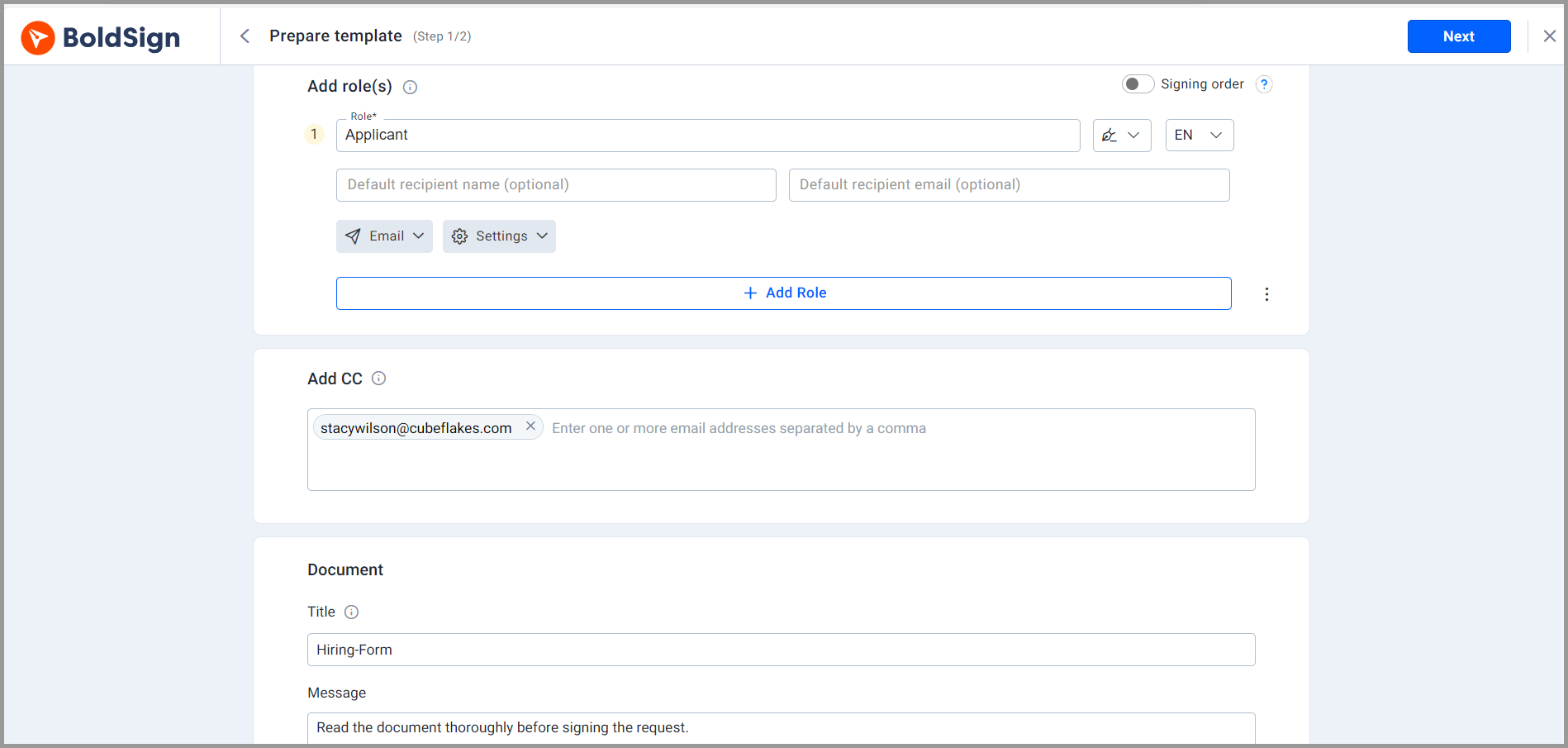 Add Role and CC option