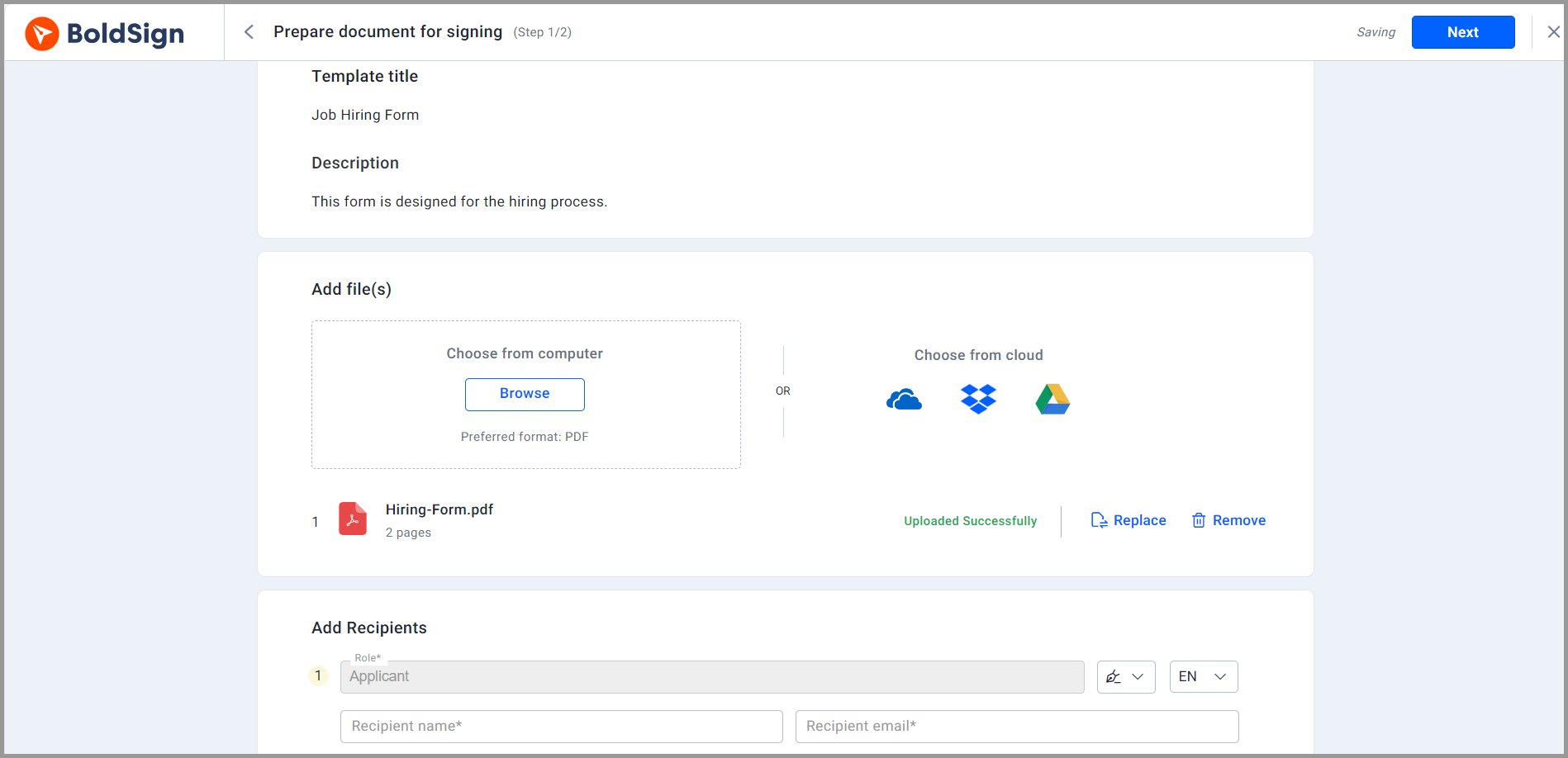 Enable recipient option