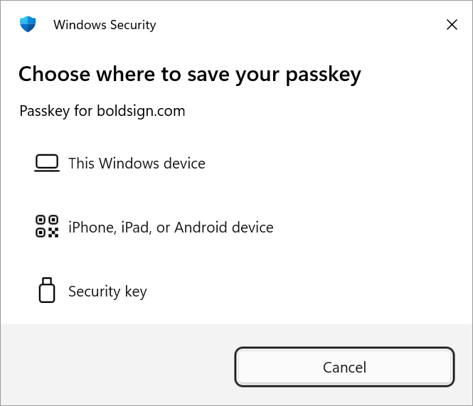 Choose where to save passkey