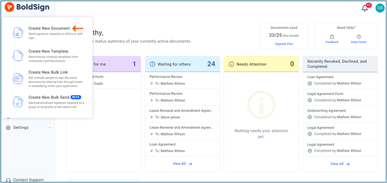 Create new document option