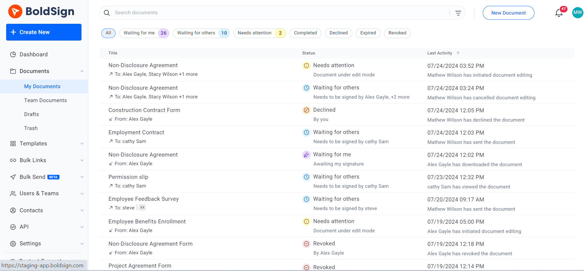 Filter documents by their status