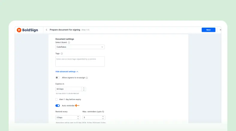 Set Up Automatic Reminders for Signers
