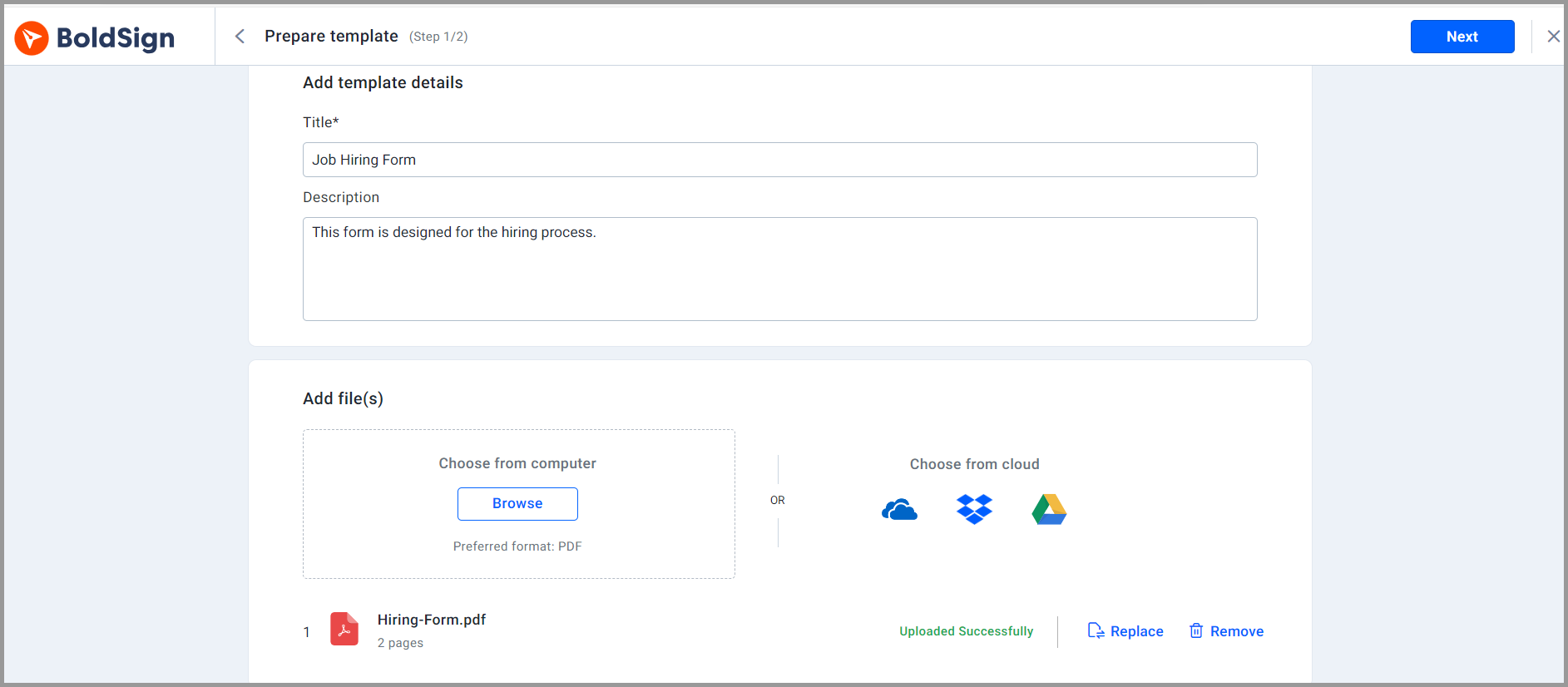 Create a new template