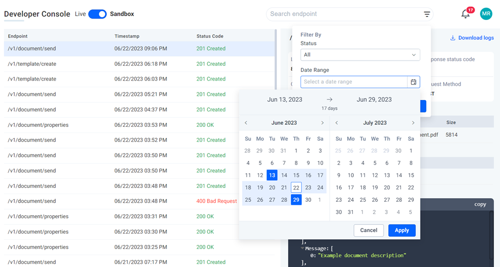 Developer Dashboard Console Filter