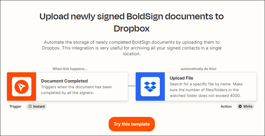 Upload Signed Documents to Dropbox Template Page