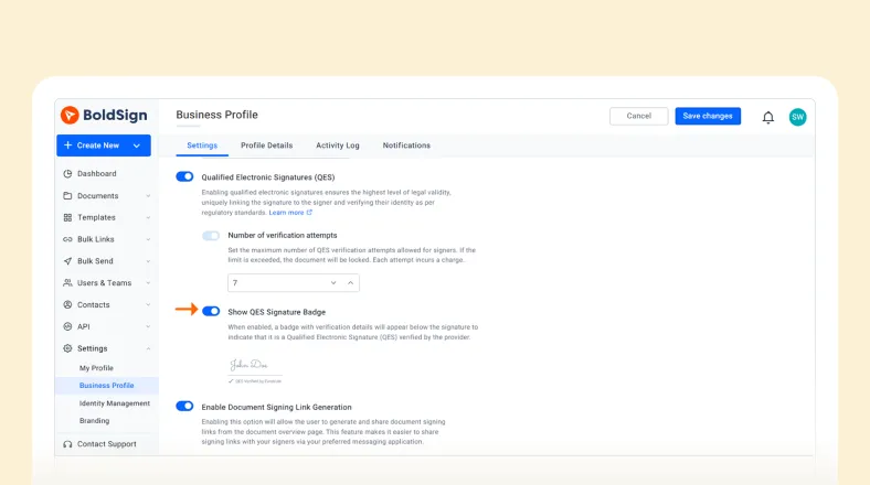 How to Show the QES Signature Badge in BoldSign