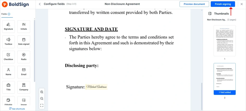 Finish signing
