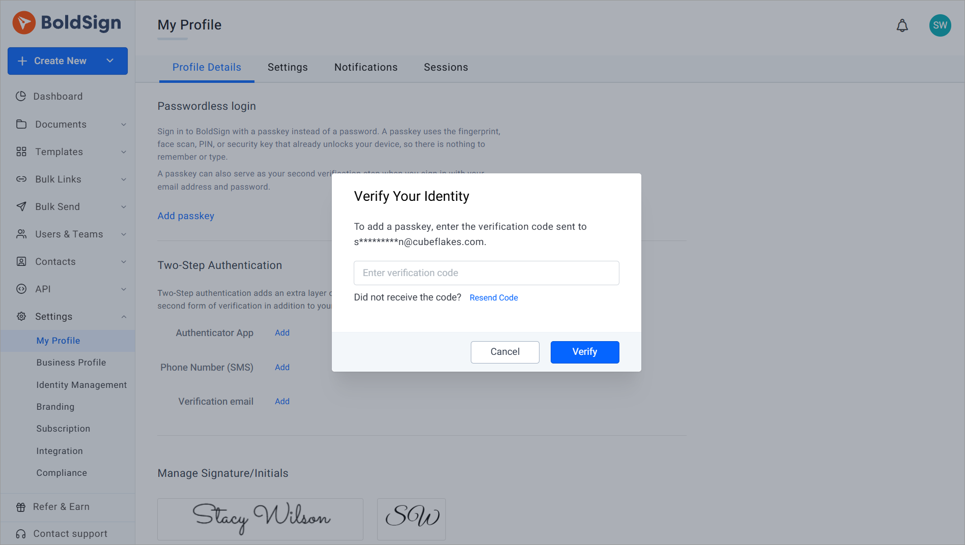 Verify identity